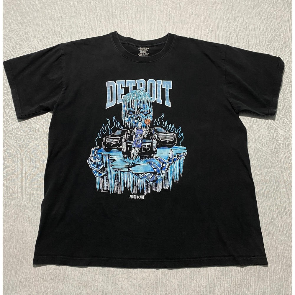 Warren Lotus Motorcade Detroit Skull Ice Basketball Graphic T-Shirt Mens L Black